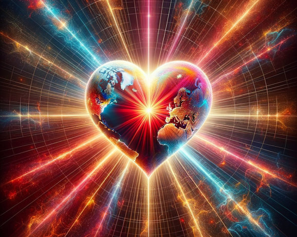 Vibrant Heart with Earth in Cosmic Space Background