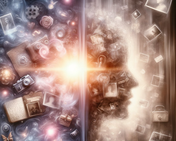 Illustration of a Human Head with Memories and Nebula