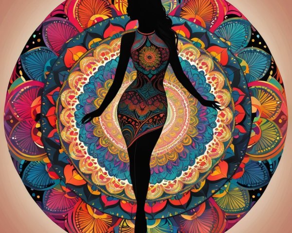 Silhouette of Woman in Mandala Design with Colorful Background