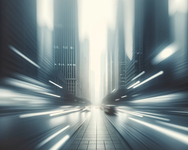 Dramatic Cityscape with Skyscrapers and Mist