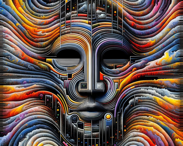 Abstract Face with Intricate Lines and Vibrant Colors