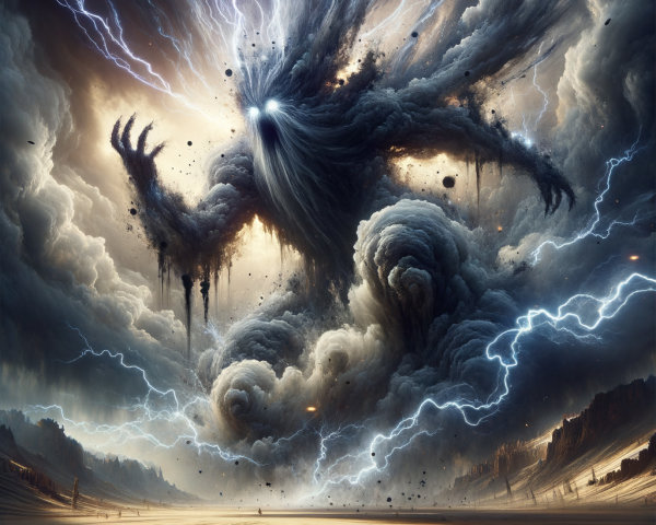 Colossal Storm Figure Surrounded by Turbulent Clouds