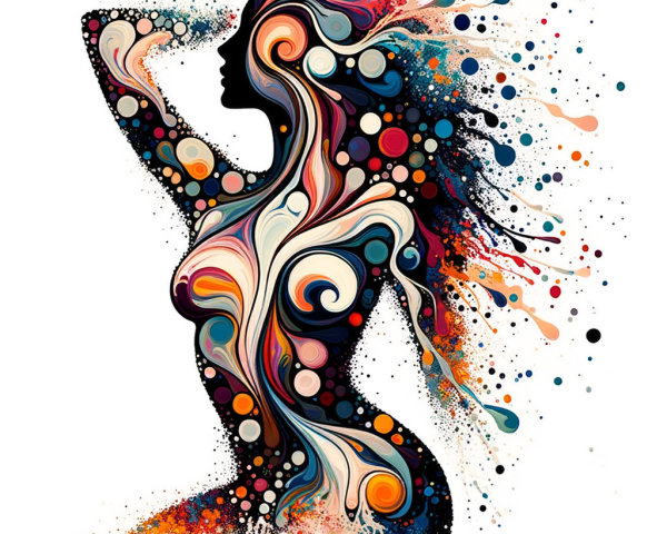 Vibrant Silhouette with Multicolored Patterns and Dots