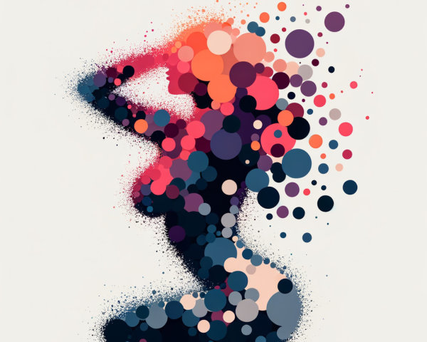 Silhouette of a Female Figure in Colorful Dots