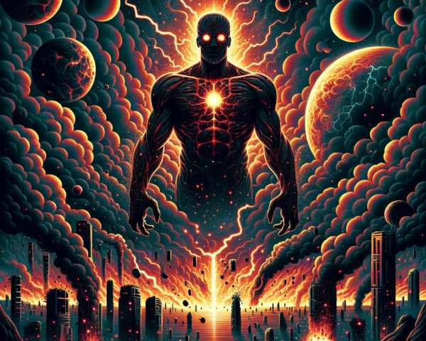 Cosmic Figure in Vivid Galactic Landscape
