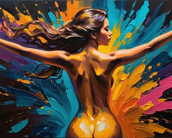 Vibrant Abstract Painting of a Woman with Flowing Hair