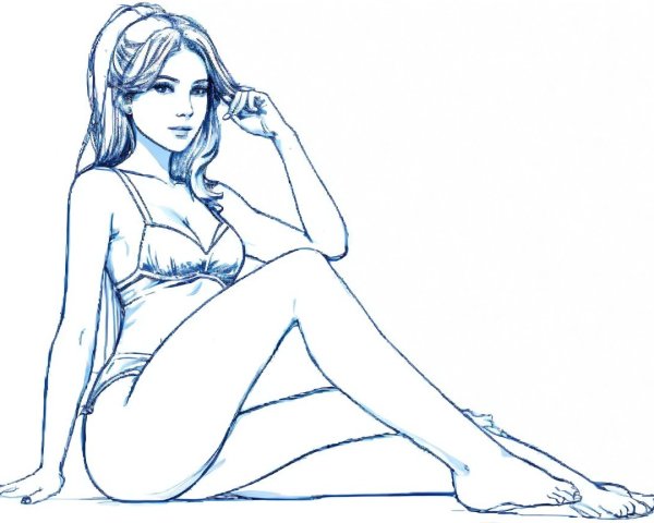 Stylized Illustration of a Relaxed Woman in Bikini