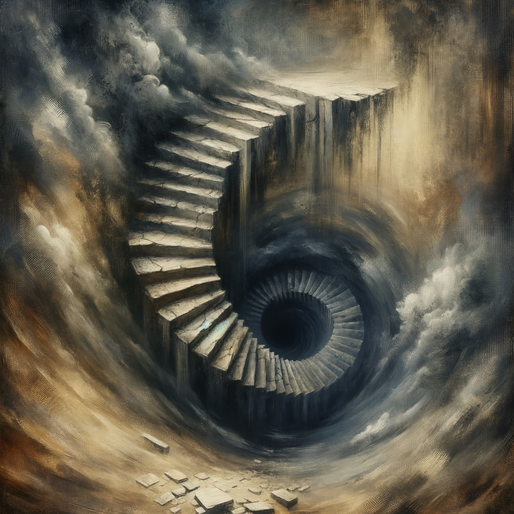 Surreal Spiral Staircase Leading to Dark Vortex