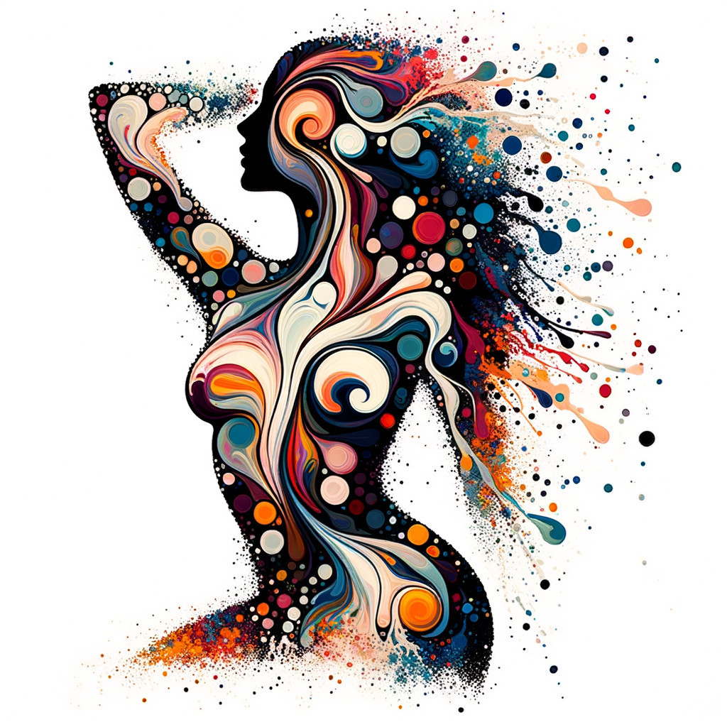 Vibrant Silhouette with Multicolored Patterns and Dots