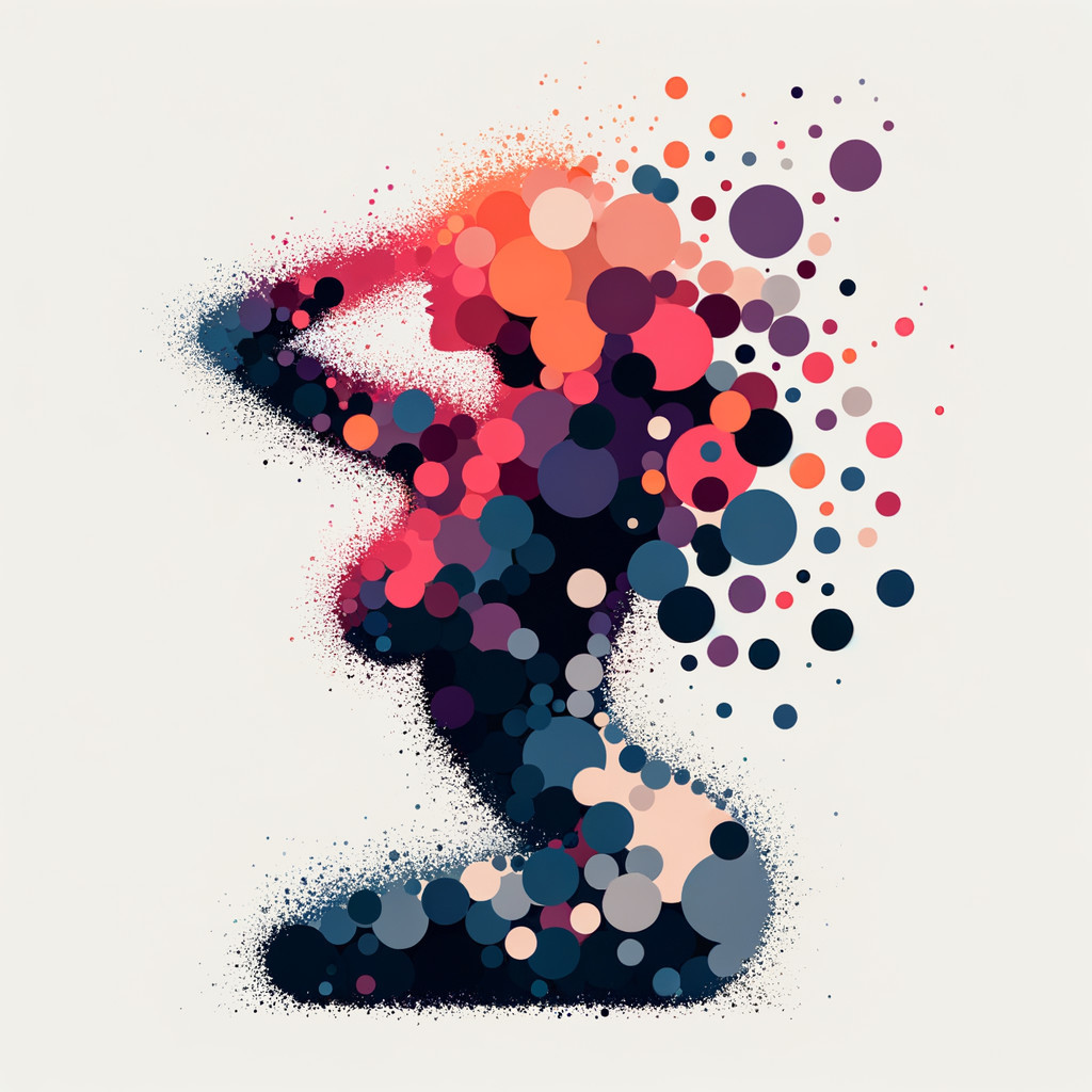 Silhouette of a Female Figure in Colorful Dots