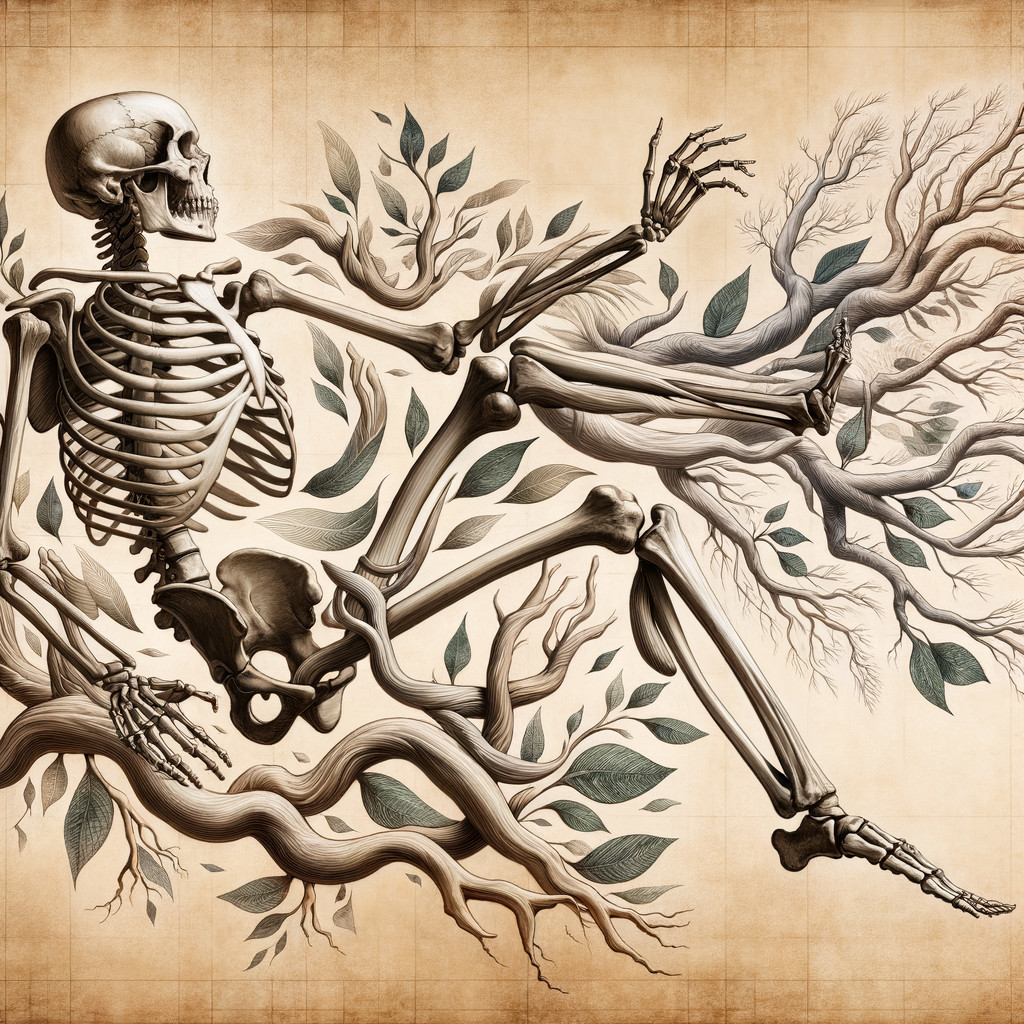 Anatomical Skeleton Intertwined with a Stylized Tree