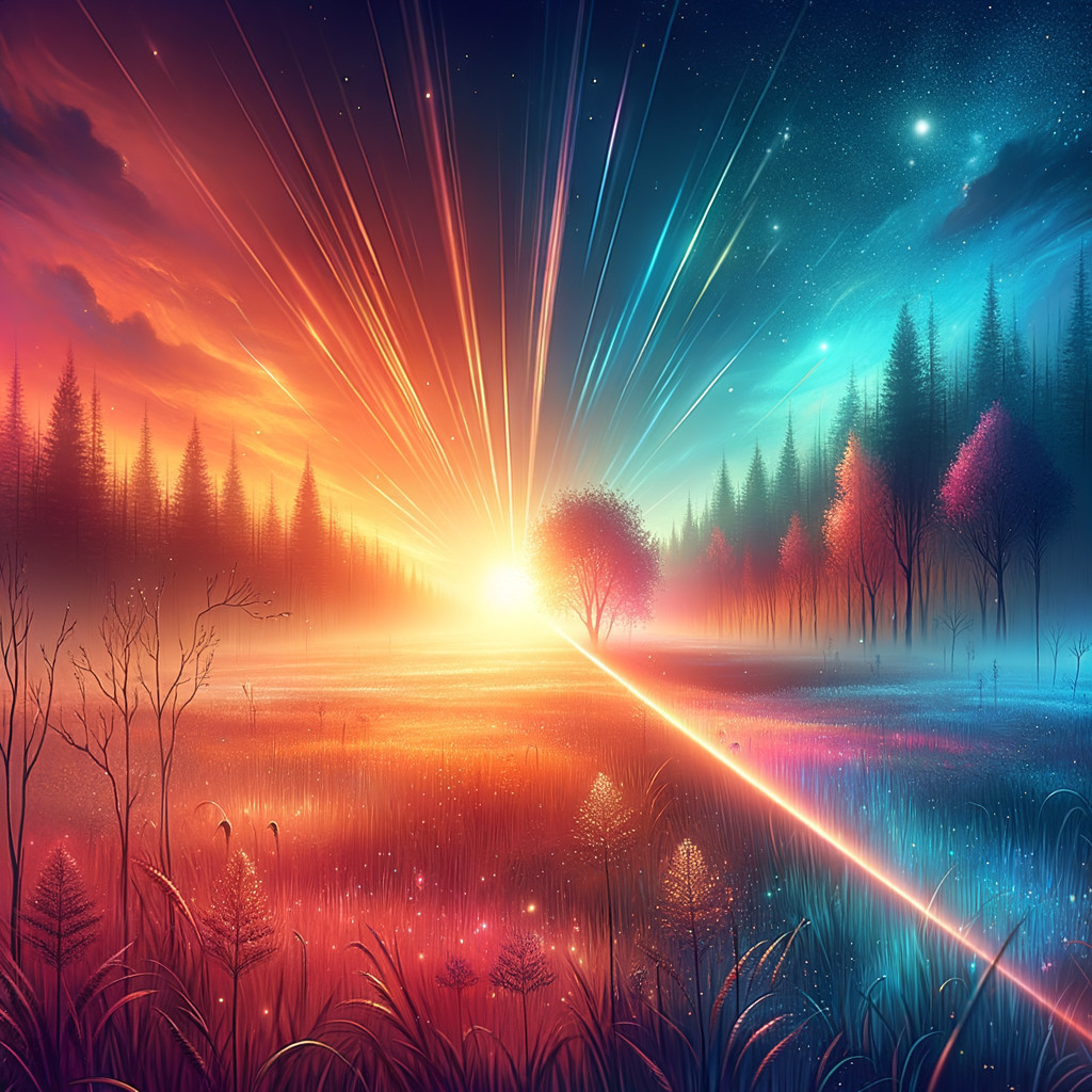 Surreal Dawn Landscape with Vibrant Colors and Light