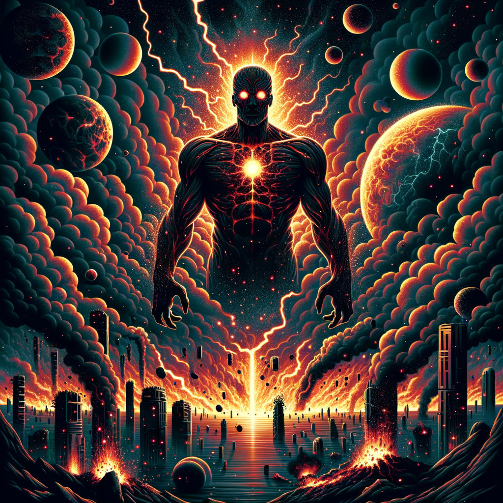Cosmic Figure in Vivid Galactic Landscape