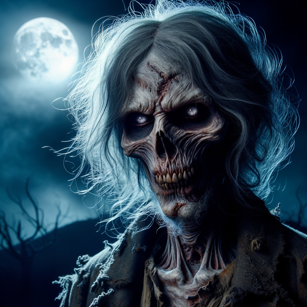 Haunting Figure with Skeletal Features in Moonlight