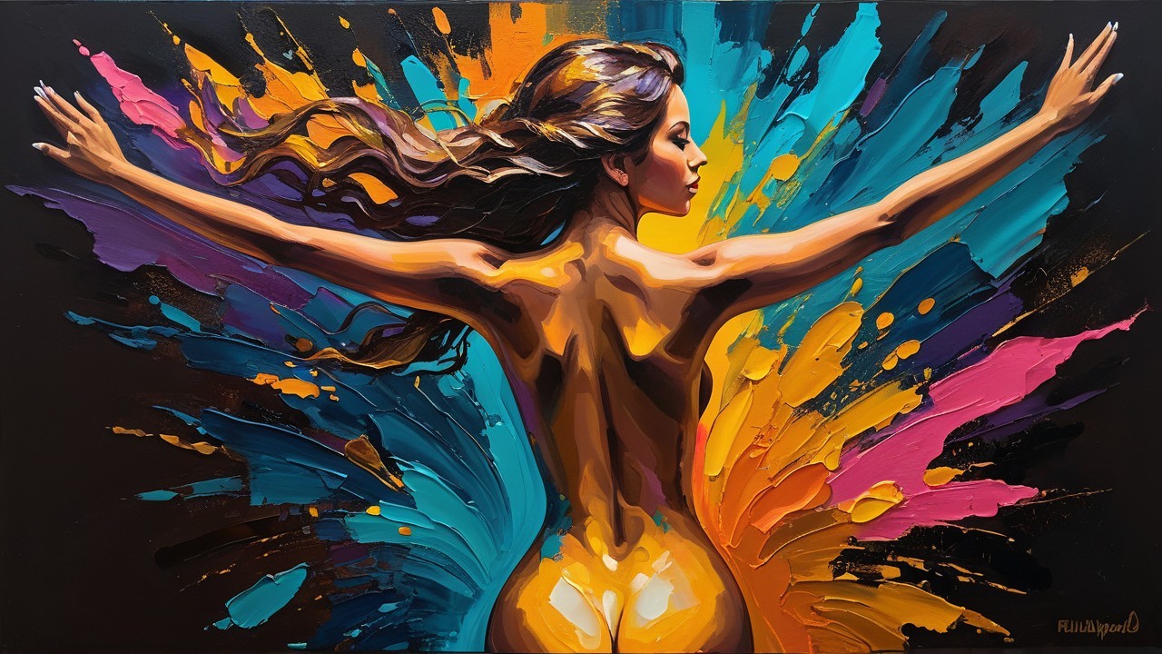 Vibrant Abstract Painting of a Woman with Flowing Hair