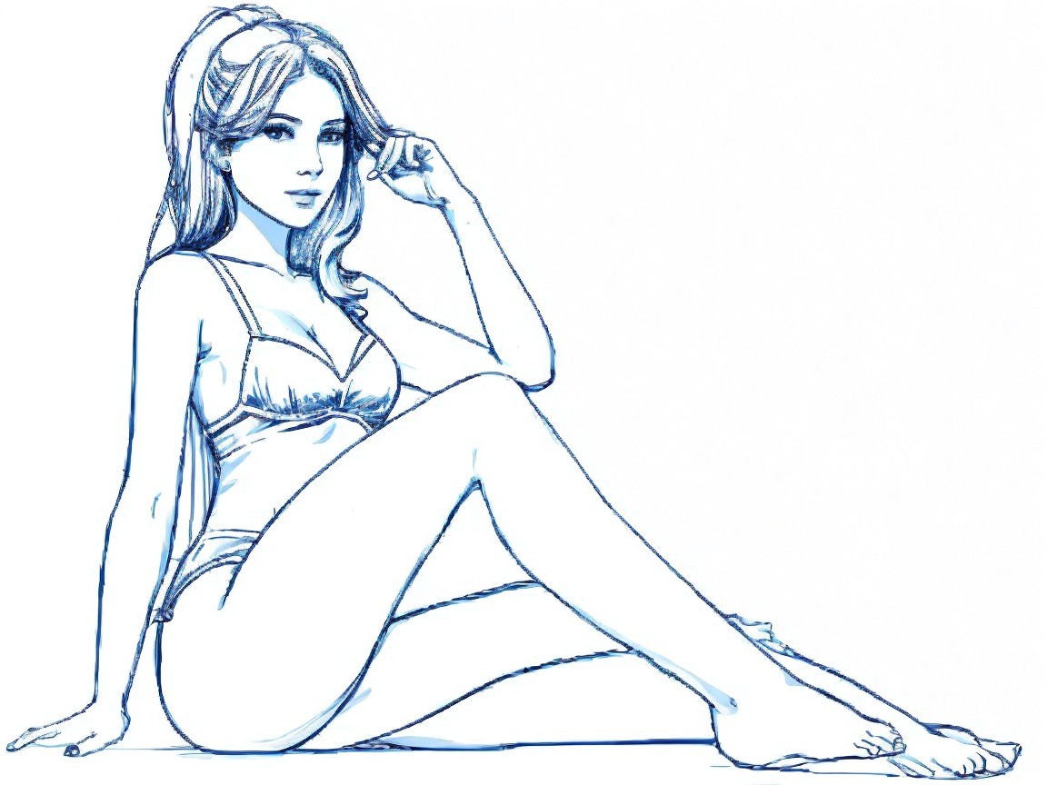 Stylized Illustration of a Relaxed Woman in Bikini