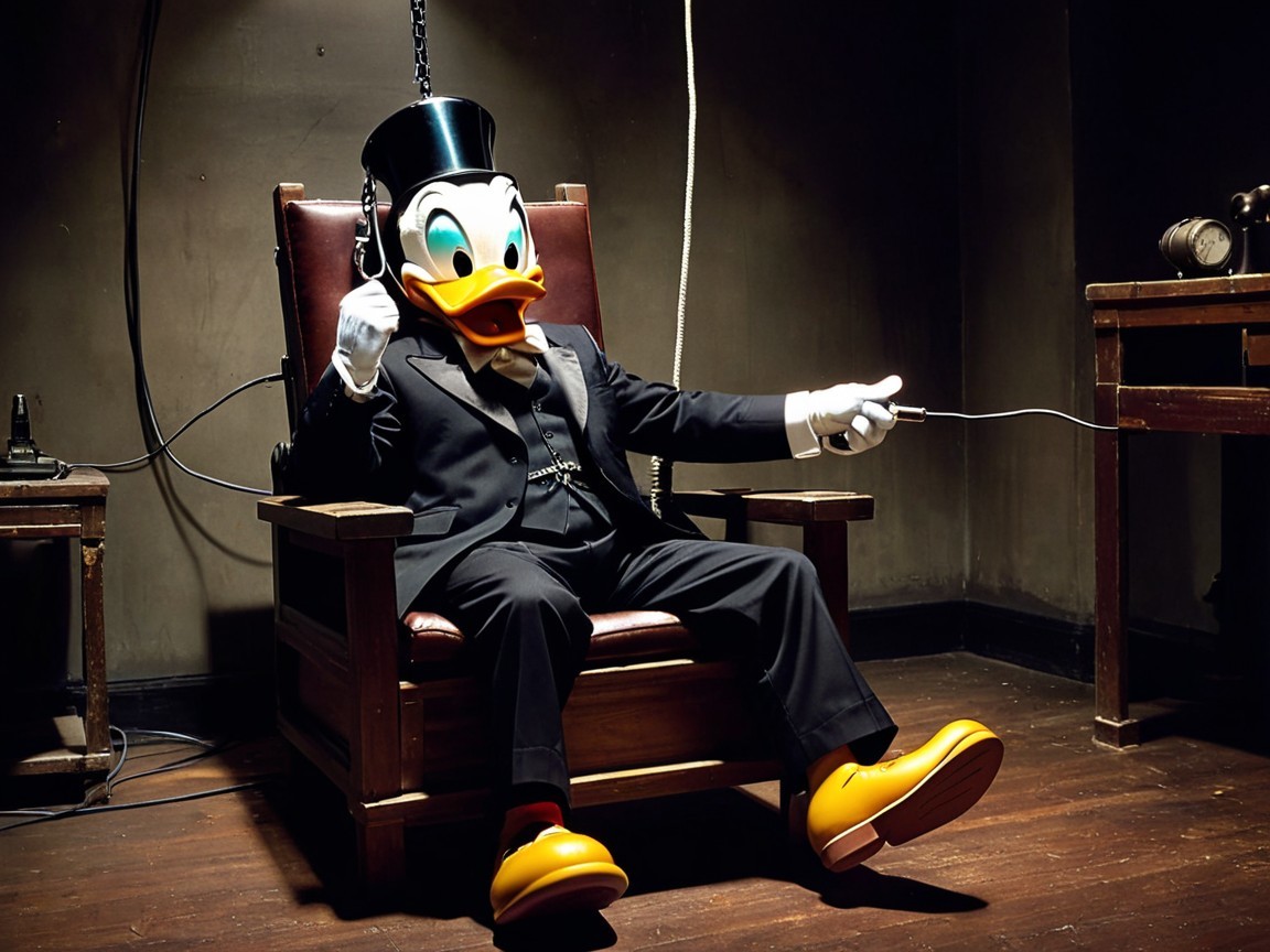 Cartoon Duck in Vintage Electric Chair Scene