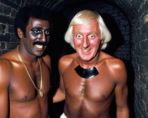 Two Men Posing in Tunnel with Distinctive Styles