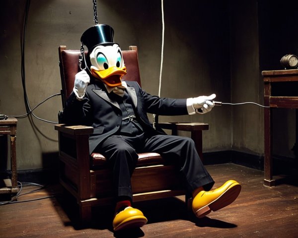 Cartoon Duck in Vintage Electric Chair Scene