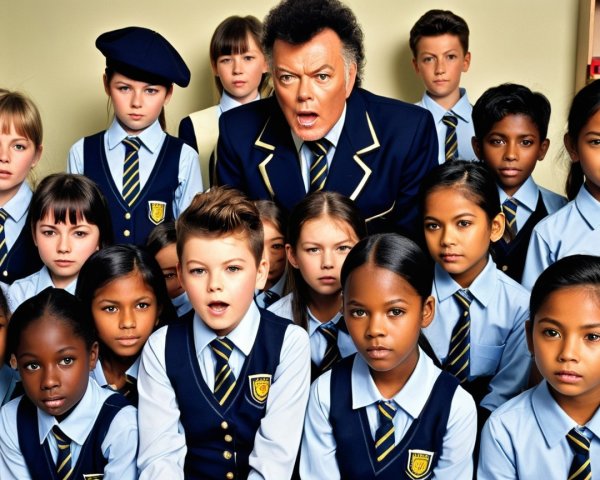Children in School Uniforms with Adult in Theater Pose