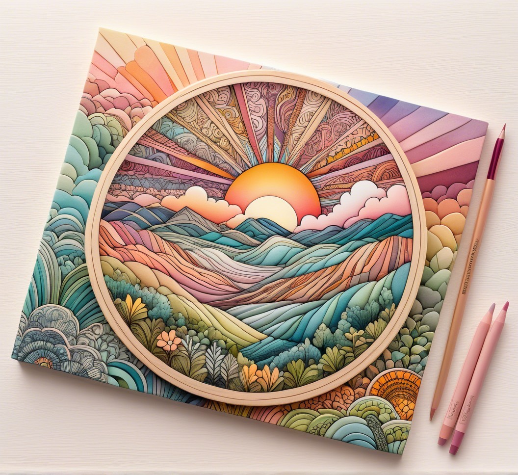 Vibrant Circular Landscape Illustration with Patterns