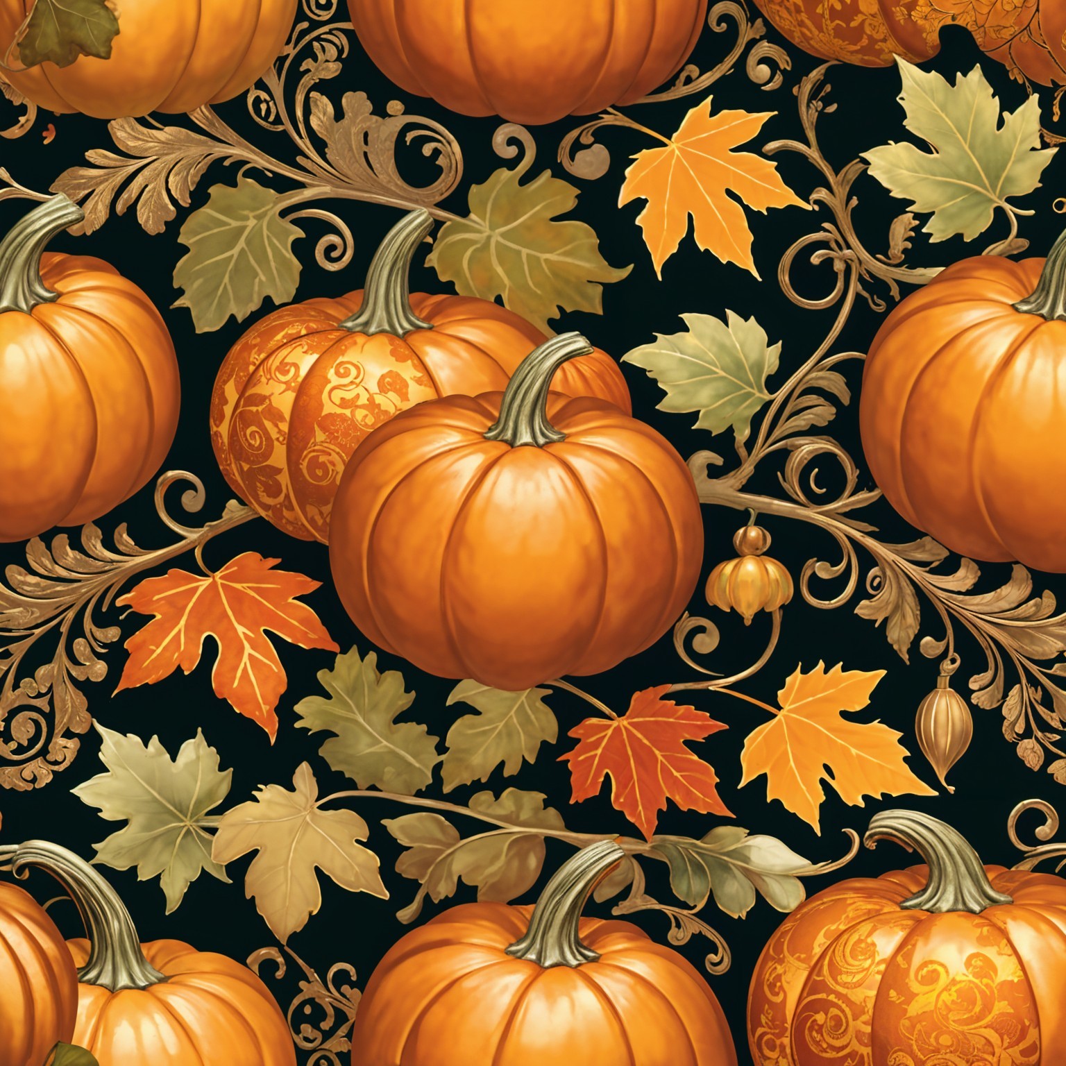 Vibrant Pumpkin and Autumn Leaf Decorative Pattern