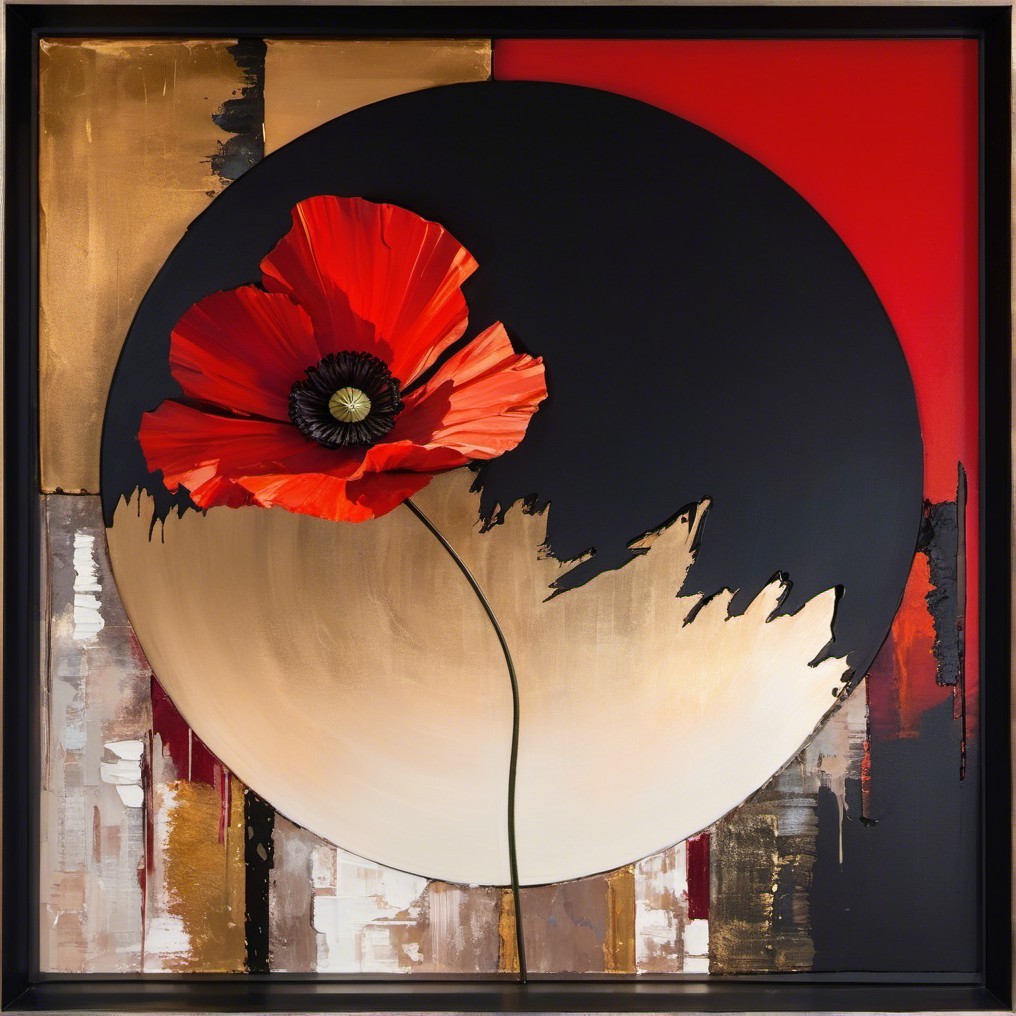 Abstract Artwork with Bold Colors and Floral Elements