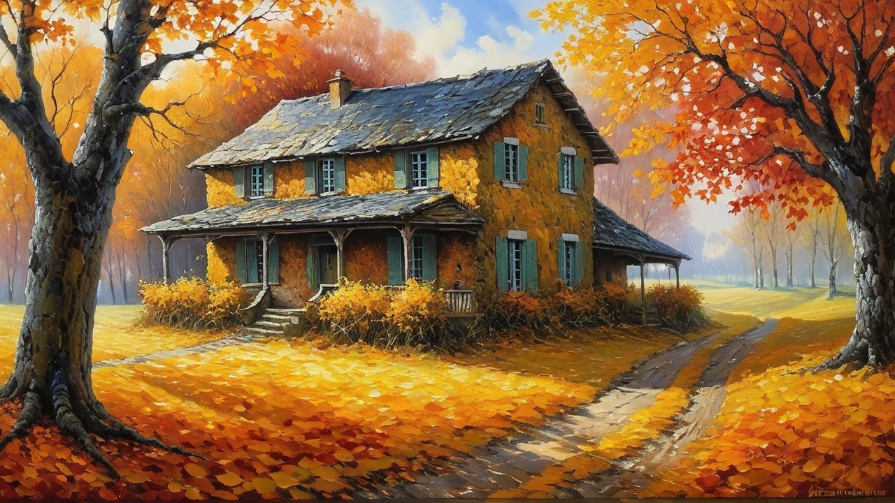 Two-Story House Surrounded by Autumn Foliage