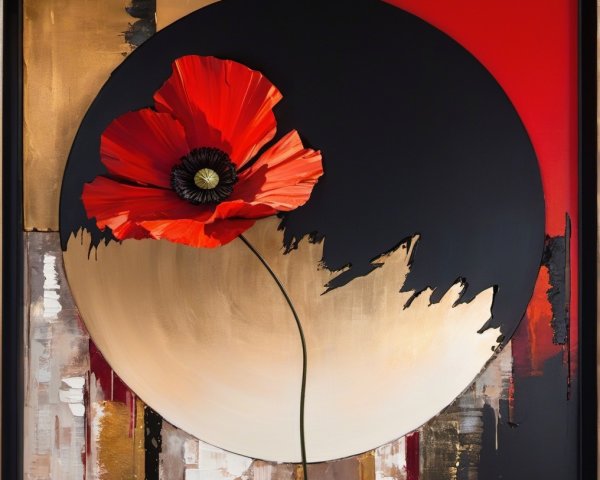 Abstract Artwork with Bold Colors and Floral Elements