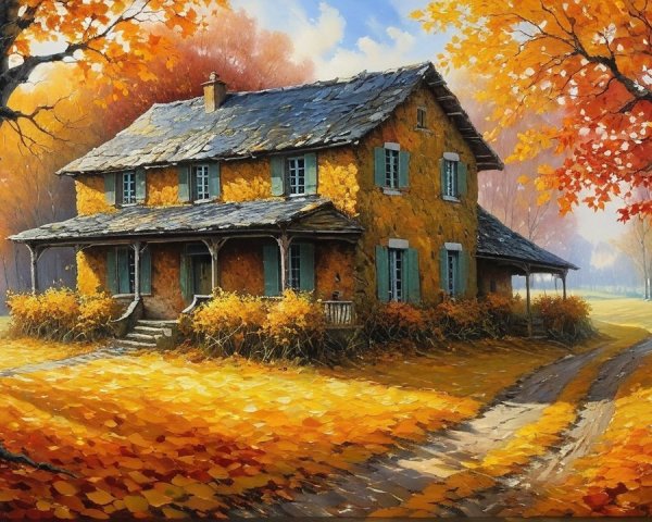 Two-Story House Surrounded by Autumn Foliage