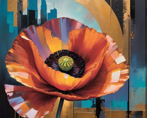 Oversized Poppy Flower with Geometric Background