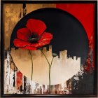 Abstract Artwork with Bold Colors and Floral Elements