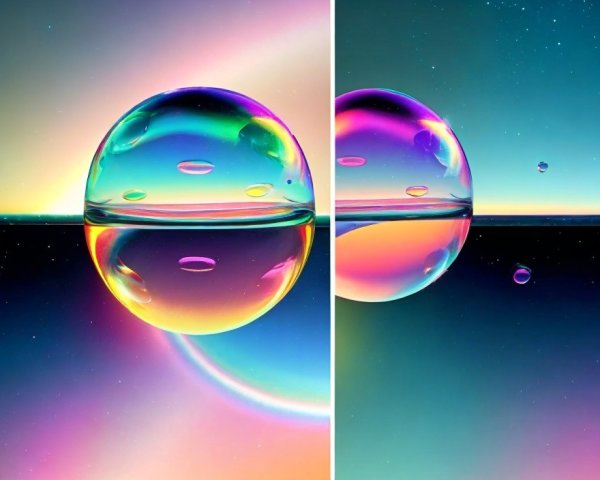 Iridescent Soap Bubbles at Twilight Sky with Sunset