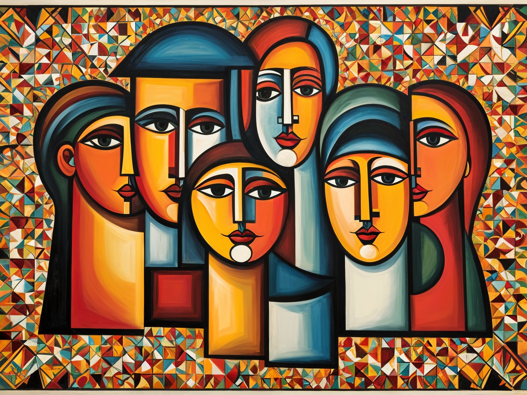 Vibrant Abstract Composition of Stylized Faces