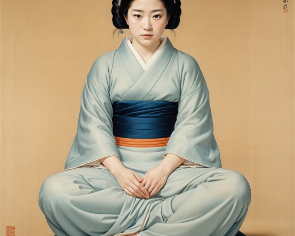 Young Woman in Traditional Attire on a Mat