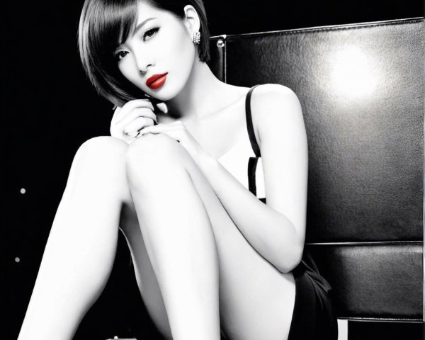 Chic Woman with Bob Haircut in Black and White Image