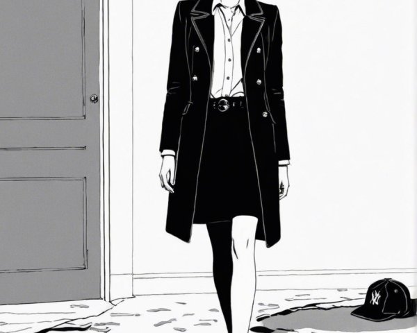 Stylish Woman in Black Coat in Cluttered Room