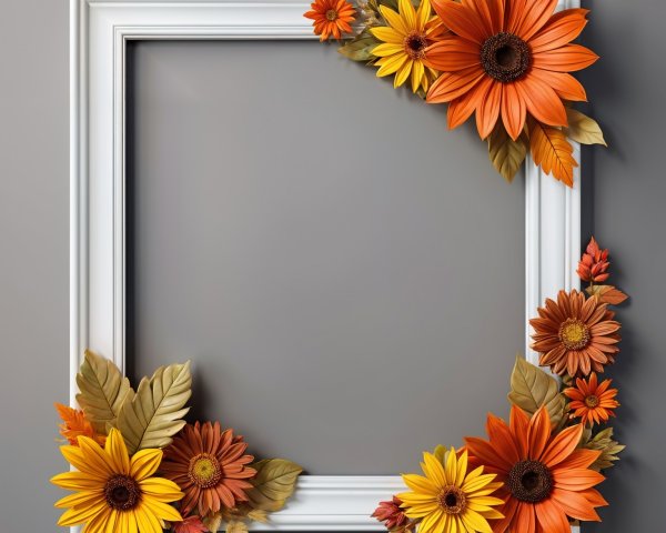 Ornate White Frame with Vibrant Floral Border
