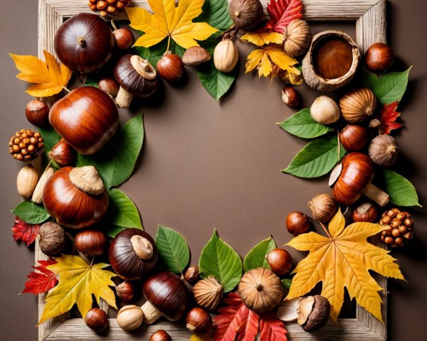 Autumn Elements in a Wooden Frame Decoration