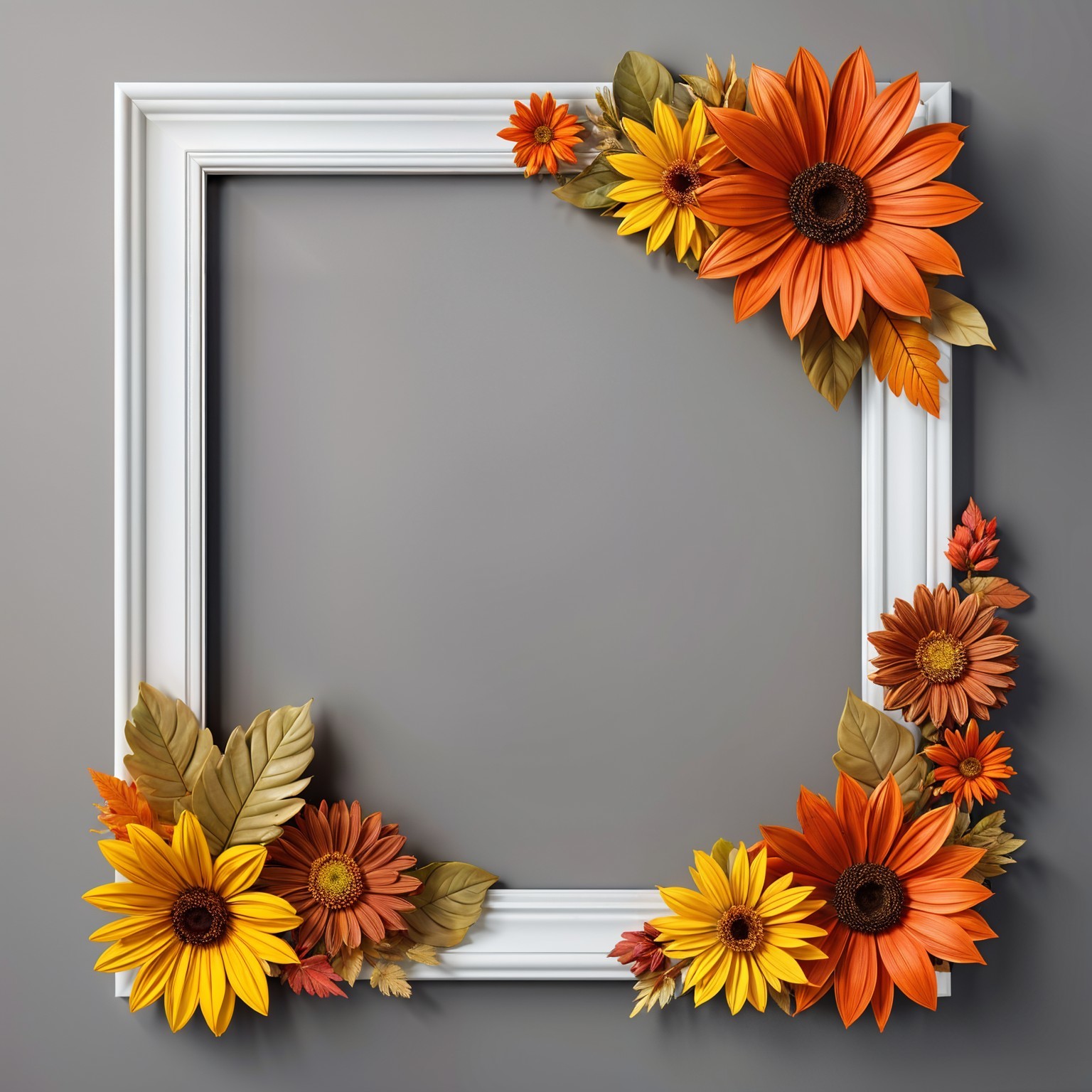 Ornate White Frame with Vibrant Floral Border