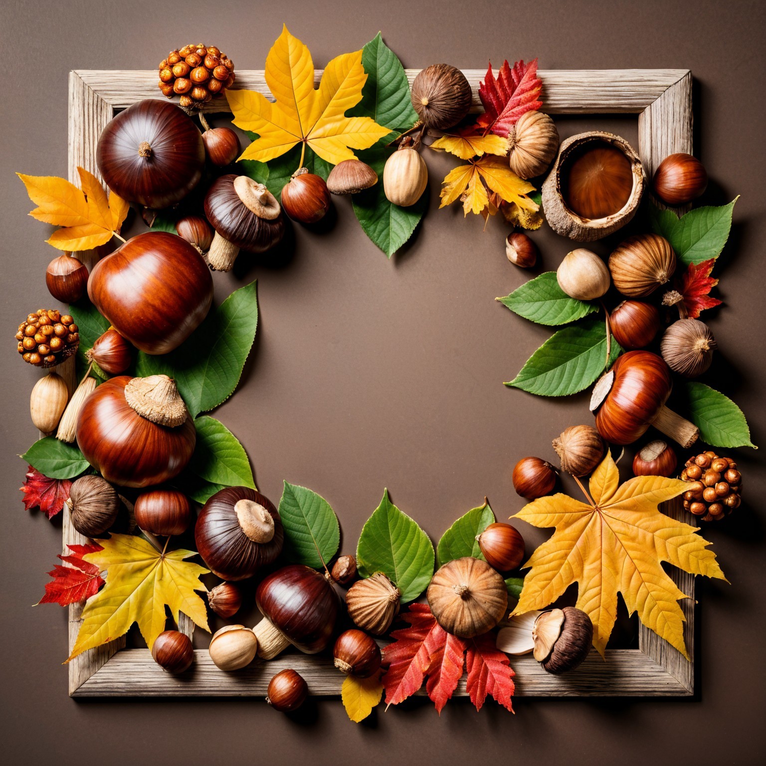 Autumn Elements in a Wooden Frame Decoration