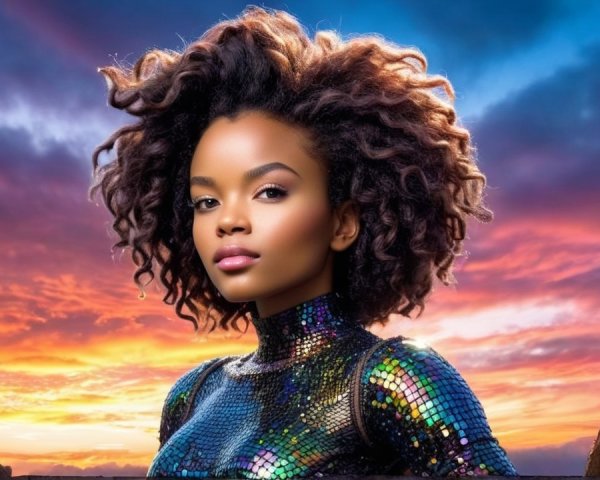 Portrait of a Young Woman with Curly Dark Hair