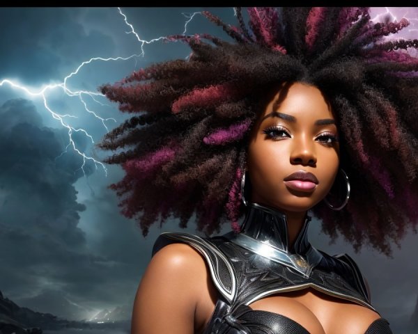 Striking Woman with Vibrant Hair and Metallic Outfit