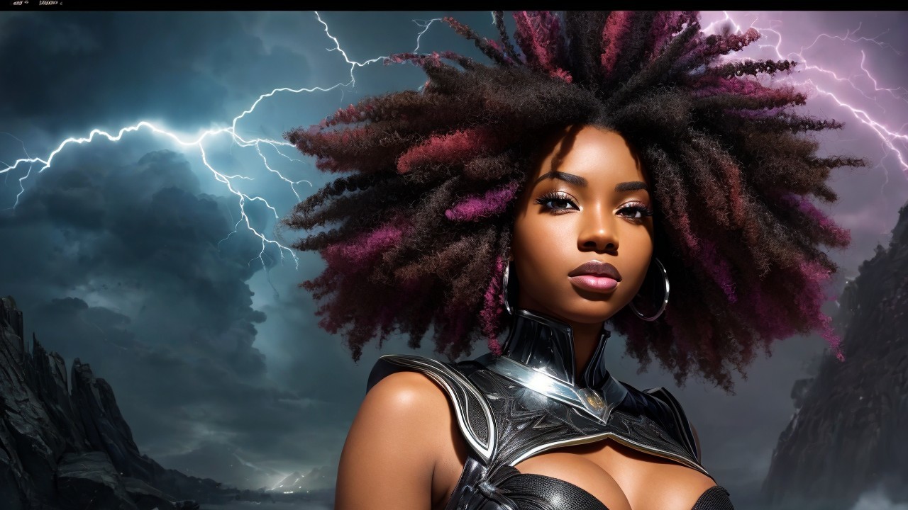 Striking Woman with Vibrant Hair and Metallic Outfit