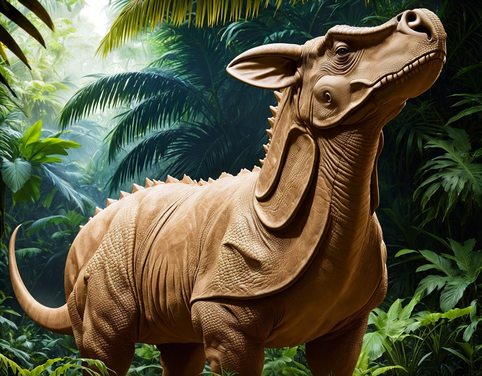 Realistic Parasaurolophus Dinosaur Model in Jungle Setting