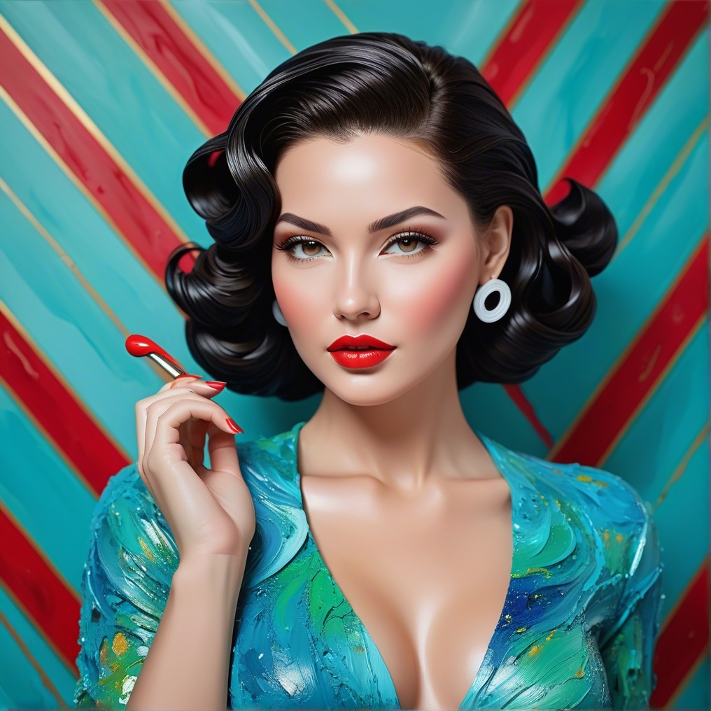 Glamorous Woman in Vintage Style with Bold Makeup