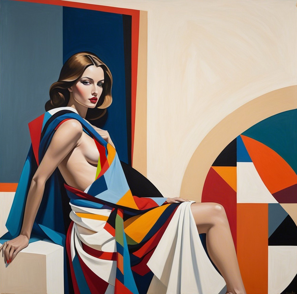 Colorful Geometric Fabrics in Elegant Woman's Portrait