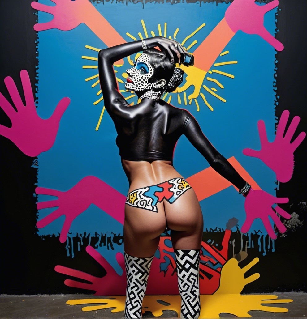 Body Paint Art with Colorful Background Elements