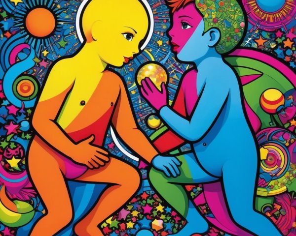 Abstract Composition of Stylized Figures in Colorful Art