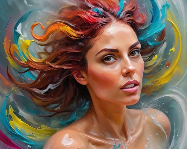 Portrait of a Woman with Vibrant Hair and Colors